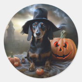 Sticker Rond Dachshund Halloween effroi (Devant)