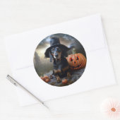 Sticker Rond Dachshund Halloween effroi (Enveloppe)