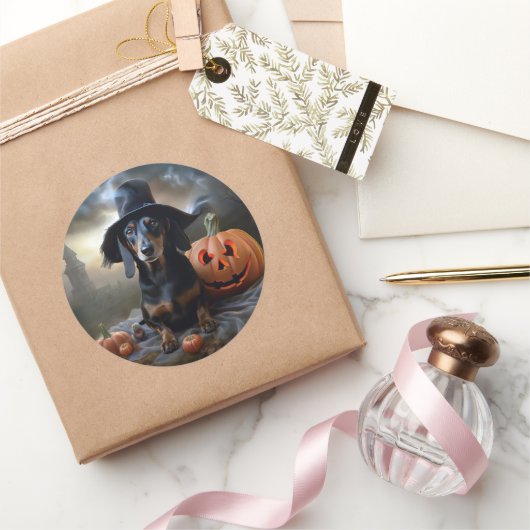 Sticker Rond Dachshund Halloween effroi (Cadeaux)