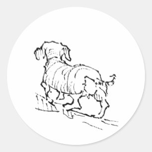 Sticker Rond Dachshund Heureux – Illustration de chien saucisse