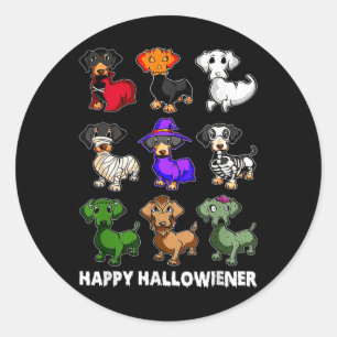Sticker Rond Dachshund Joyeux Halloweiner Fun Halloween Chiens