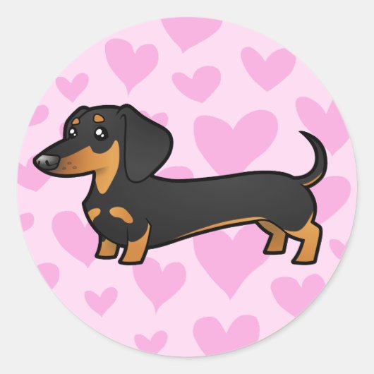 Sticker Rond Dachshund Love (manteau lisse) (Devant)