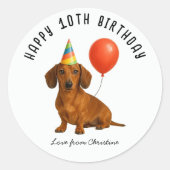 Sticker Rond Dachshund mignonne fête d'anniversaire faveurs (Devant)