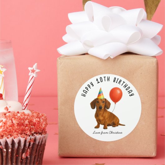 Sticker Rond Dachshund mignonne fête d'anniversaire faveurs (Fête)