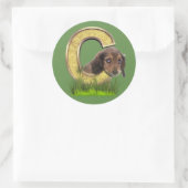 Sticker Rond Dachshund-Monogramme, majuscule, lettre C (Sac)