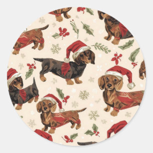 Sticker Rond Dachshund Noël