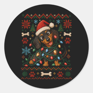 Sticker Rond Dachshund Noël détestable Chien maman chapeau de P