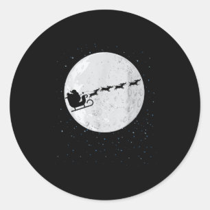 Sticker Rond Dachshund Père Noël Sleigh Wiener Chien cadeau de