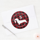 Sticker Rond Dachshund Plaid Holiday Monogramme (Enveloppe)