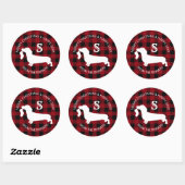 Sticker Rond Dachshund Plaid Holiday Monogramme (Feuille)