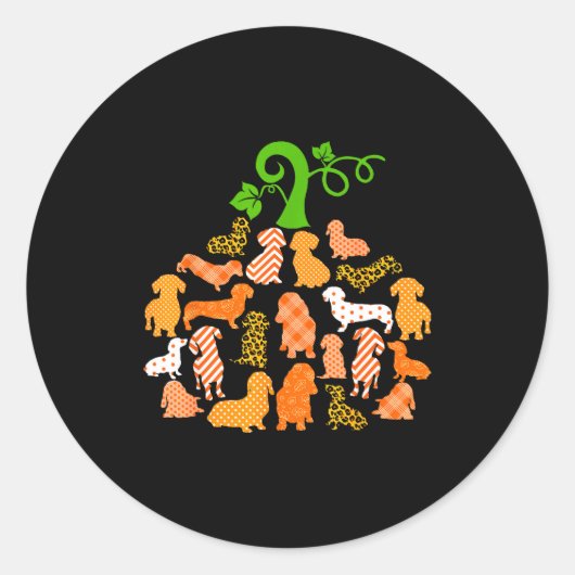 Sticker Rond Dachshund Pumpkin Shape Plaid Leopard Dog Autumn H (Devant)