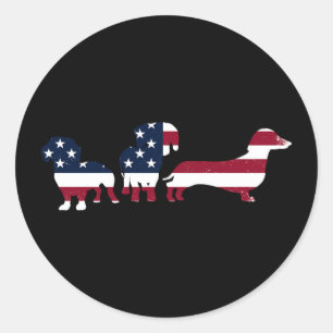 Sticker Rond Dachshund Quatrième 4 juillet Chiens Patriotiques