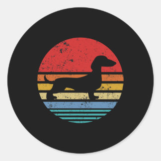 Sticker Rond Dachshund Retro Sunset Chien Daschund Classic