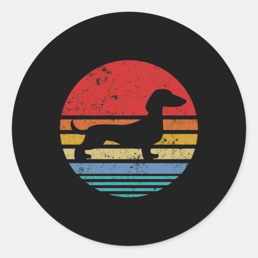 Sticker Rond Dachshund Retro Sunset Dog Daschund (Devant)