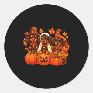 Sticker Rond Dachshund saucisson chien de Thanksgiving Pumpki r