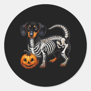 Sticker Rond Dachshund squelette Jack O Lantern Drôle de chien