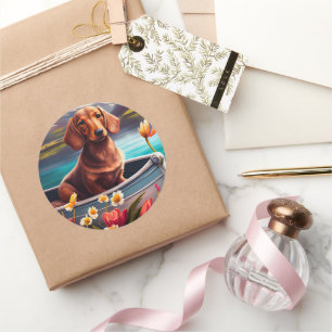Sticker Rond Dachshund sur une pagaie : une aventure Pittoresqu