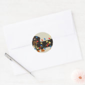 Sticker Rond Dachshund Tangée Dans Les Lumières De Noël Blk/Tan (Enveloppe)