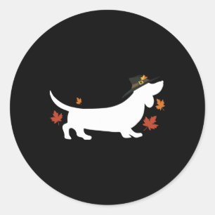 Sticker Rond Dachshund Thanksgiving Pèlerin d'Automne