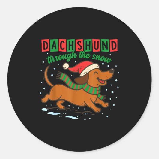 Sticker Rond Dachshund Through The Snow Funny Christmas Wiener  (Devant)
