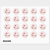 Sticker Rond Dachshund Valentine, Saint Valentin rose et rouge (Feuille)