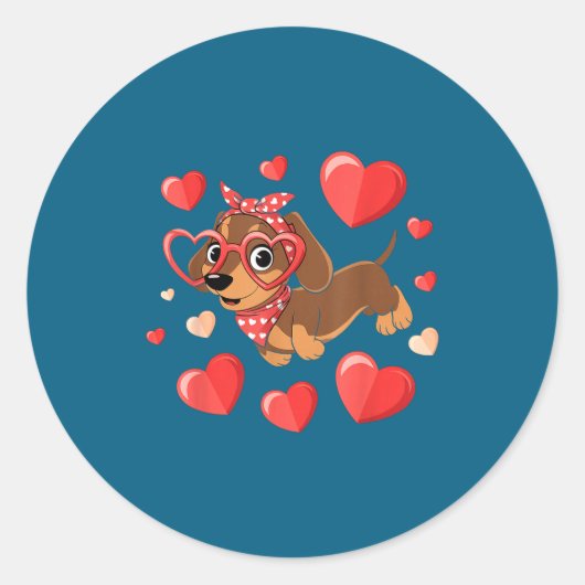 Sticker Rond Dachshund Valentines Day Wiener Dog Lover Weenie H (Devant)