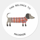 Sticker Rond Dachshund Wiener Dog Personalized This Belongs To (Devant)