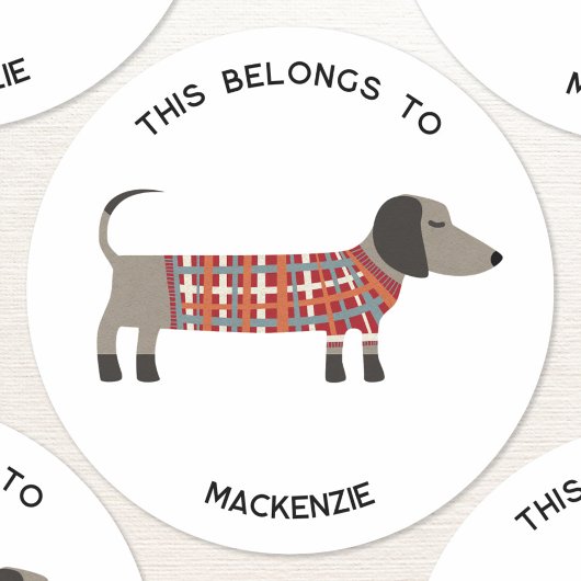 Sticker Rond Dachshund Wiener Dog Personalized This Belongs To