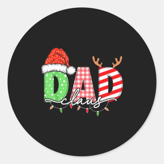 Sticker Rond Dad Claus Xmas Christmas Lights Pajama Family Matc (Devant)