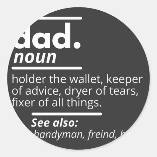 Sticker Rond Dad Dictionary Definition - Funny Fathers Day Gift (Devant)