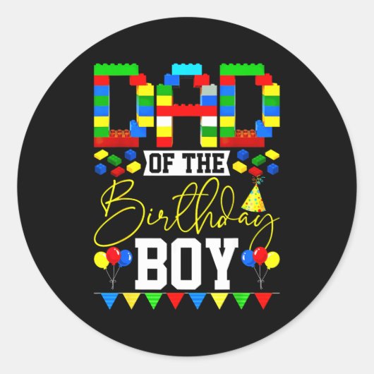 Sticker Rond Dad Of The Birthday Boy Building Block Lover Match (Devant)