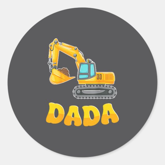 Sticker Rond Dada The Birthday Boy Excavator Construction Famil (Devant)