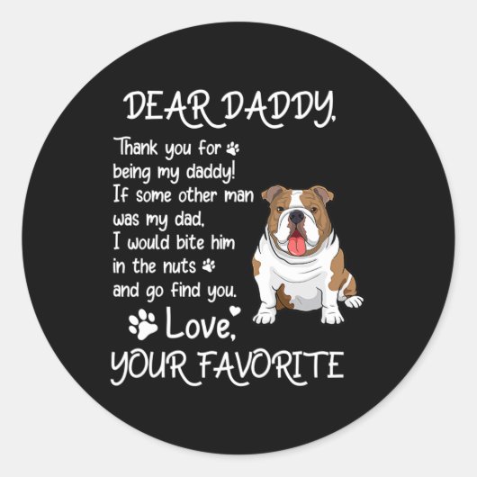 Sticker Rond Daddy Bulldog Chien papa Fête des pères (Devant)