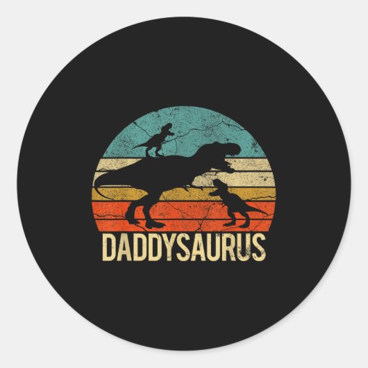 Sticker Rond Daddy Dinosaur Daddysaurus 2 Two Kids Christmas Gi (Devant)