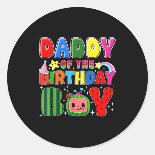 Sticker Rond Daddy Of The Birthday Boy Melon Family Matching Fu (Devant)