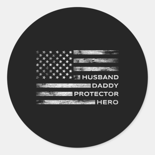 Sticker Rond Daddy Protector Hero Fête des pères Drapeau améric (Devant)