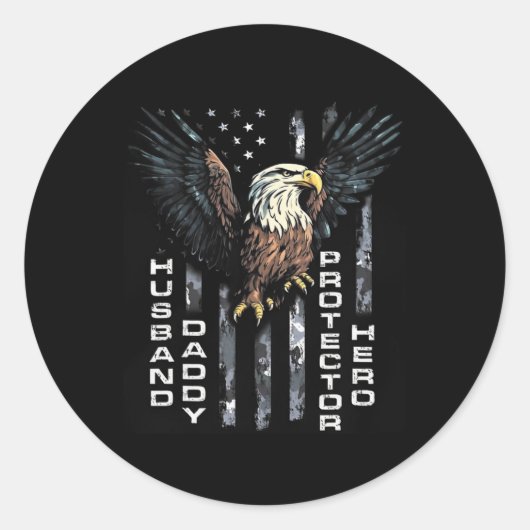Sticker Rond Daddy Protector Hero Fête des pères Drapeau améric (Devant)
