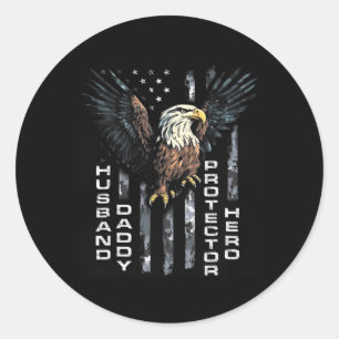 Sticker Rond Daddy Protector Hero Fête des pères Drapeau améric