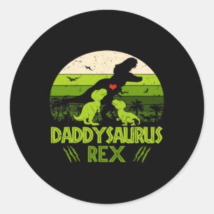 Sticker Rond Daddysaurus Rex 2 Enfants Dinosaure Coucher De Sol