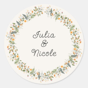 Sticker Rond Daffodiles botaniques Daisy Peony Flowers Mariage