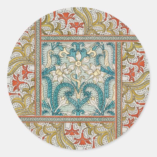 Sticker Rond Daffodique chintz papier peint à fleurs Art nouvea (Devant)