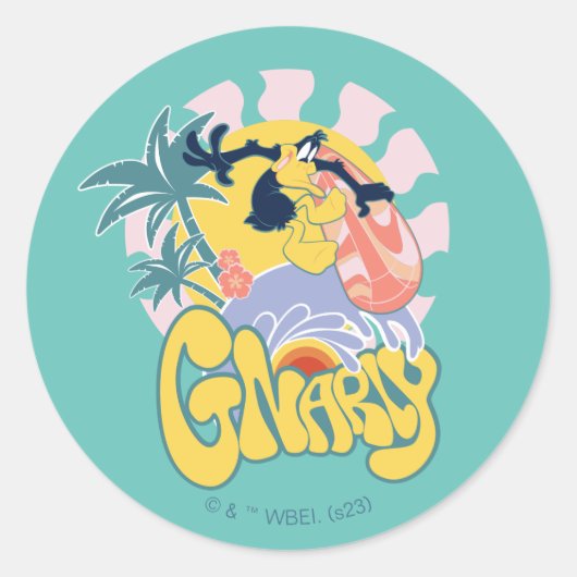 Sticker Rond DAFFY DUCK™ Surf - Gnarly (Devant)