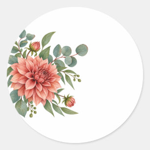 Sticker Rond Dahlia Eucalyptus Floriste Aquarelle