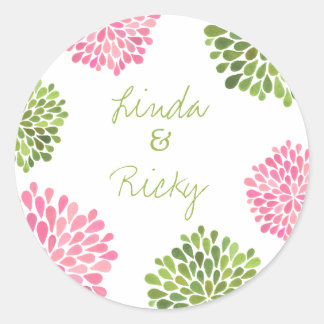 Sticker Rond Dahlia rose et vert épousant autour du joint