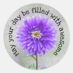Sticker Rond Dahlia Violet Avec Citation