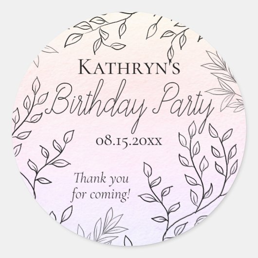 Sticker Rond Dainty Black Floral Outlines rose Anniversaire (Devant)