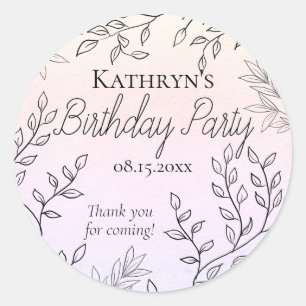 Sticker Rond Dainty Black Floral Outlines rose Anniversaire