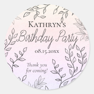 Sticker Rond Dainty Black Floral Outlines rose Anniversaire
