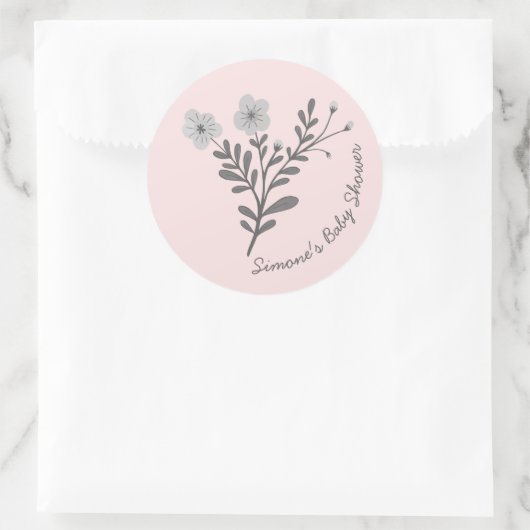 Sticker Rond Dainty Florals Élégant BABY SHOWER CHic PERSONNALI (Sac)