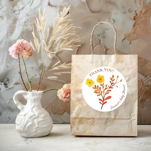 Sticker Rond Dainty Florals Élégant BABY SHOWER MERCI